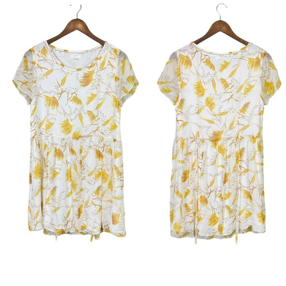 A loves A Gold Yellow Floral Wheat Novelty Print 100% Silk Mini Babydoll Dress - Picture 10 of 13